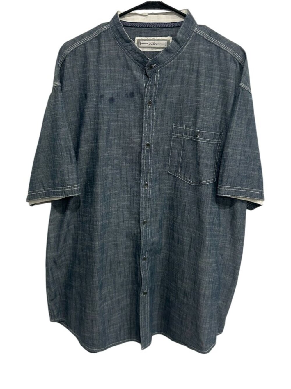 PD&C XL Mens Blue Chambray Short Sleeve Button Up Shirt Minimalist Retro
